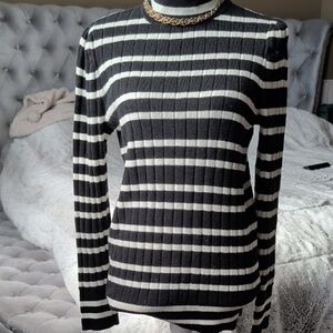 Talbots Black and Cream Knit Top